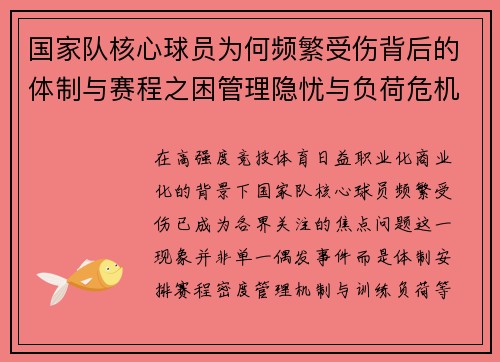 国家队核心球员为何频繁受伤背后的体制与赛程之困管理隐忧与负荷危机